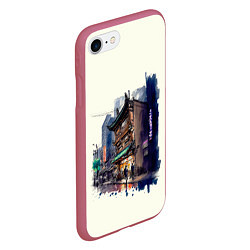 Чехол iPhone 7/8 матовый Улица ночных баров, цвет: 3D-малиновый — фото 2