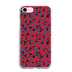 Чехол iPhone 7/8 матовый Черные и синие треугольники на красном, цвет: 3D-белый