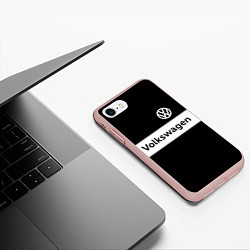 Чехол iPhone 7/8 матовый Фольцваген - черный и белый, цвет: 3D-светло-розовый — фото 2