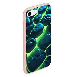 Чехол iPhone 7/8 матовый Разлом зеленых плит с неоном, цвет: 3D-светло-розовый — фото 2