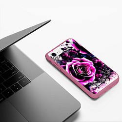 Чехол iPhone 7/8 матовый Розы в стиле киберпанк, цвет: 3D-малиновый — фото 2