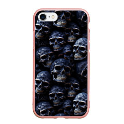 Чехол iPhone 7/8 матовый Черные металлические черепа, цвет: 3D-светло-розовый
