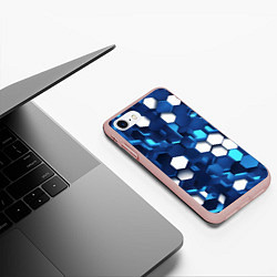 Чехол iPhone 7/8 матовый Cyber hexagon Blue, цвет: 3D-светло-розовый — фото 2