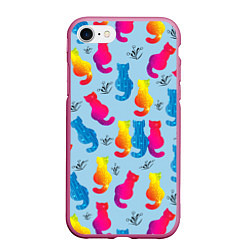 Чехол iPhone 7/8 матовый Коты звездные и веточки, цвет: 3D-малиновый