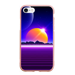 Чехол iPhone 7/8 матовый Mountains - sun - space - vaporwave, цвет: 3D-светло-розовый