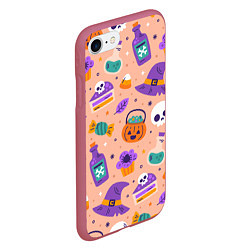 Чехол iPhone 7/8 матовый Halloween skulls pattern, цвет: 3D-малиновый — фото 2