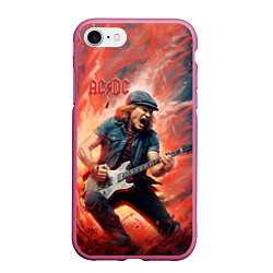 Чехол iPhone 7/8 матовый ACDC rock music, цвет: 3D-малиновый