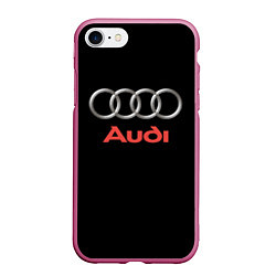 Чехол iPhone 7/8 матовый Audi sport на чёрном, цвет: 3D-малиновый