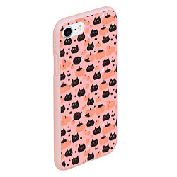 Чехол iPhone 7/8 матовый Чёрные коты с тыквами на хэллоуин, цвет: 3D-светло-розовый — фото 2