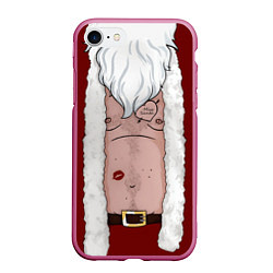 Чехол iPhone 7/8 матовый Прикольный костюм санта клауса - голое тело, цвет: 3D-малиновый