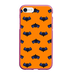 Чехол iPhone 7/8 матовый Летучие мыши - паттерн оранжевый, цвет: 3D-малиновый