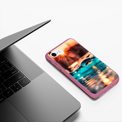 Чехол iPhone 7/8 матовый Поверхность воды на закате макро, цвет: 3D-малиновый — фото 2