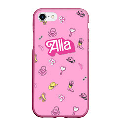 Чехол iPhone 7/8 матовый Алла - в стиле ретро барби: аксессуары на розовом, цвет: 3D-малиновый