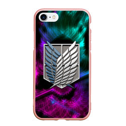Чехол iPhone 7/8 матовый Атака титанов дракон неоновый, цвет: 3D-светло-розовый