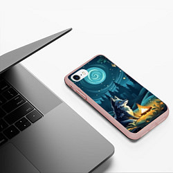 Чехол iPhone 7/8 матовый Волк у костра в стиле фолк-арт, цвет: 3D-светло-розовый — фото 2