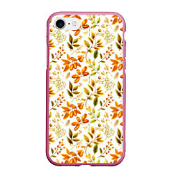 Чехол iPhone 7/8 матовый Осенние листья и желуди, цвет: 3D-малиновый