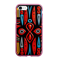 Чехол iPhone 7/8 матовый Красно-синий узор в африканском стиле, цвет: 3D-малиновый