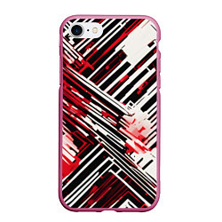 Чехол iPhone 7/8 матовый Киберпанк линии белые и красные, цвет: 3D-малиновый