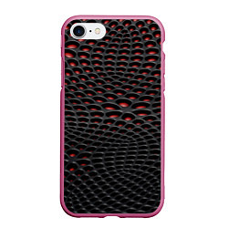 Чехол iPhone 7/8 матовый Узор на чёрно красном карбоновом фоне, цвет: 3D-малиновый