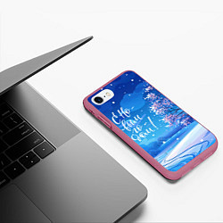 Чехол iPhone 7/8 матовый С новым годом новогодняя сакура, цвет: 3D-малиновый — фото 2