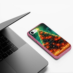 Чехол iPhone 7/8 матовый Новогодняя сияющая елка, цвет: 3D-малиновый — фото 2