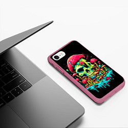 Чехол iPhone 7/8 матовый Череп с грибами, цвет: 3D-малиновый — фото 2