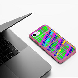 Чехол iPhone 7/8 матовый Неоновые перпендикулярные полосы, цвет: 3D-малиновый — фото 2