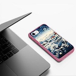Чехол iPhone 7/8 матовый Зимний лес новогодний узор, цвет: 3D-малиновый — фото 2