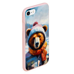 Чехол iPhone 7/8 матовый Бурый медведь в зимней одежде, цвет: 3D-светло-розовый — фото 2