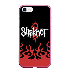 Чехол iPhone 7/8 матовый Slipknot в огне, цвет: 3D-малиновый