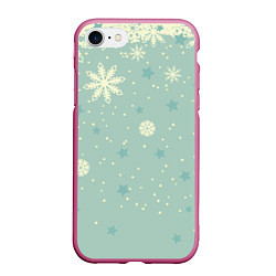Чехол iPhone 7/8 матовый Снежинки и звезды на матно зеленем, цвет: 3D-малиновый