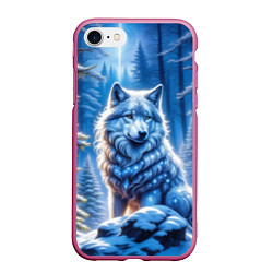 Чехол iPhone 7/8 матовый Волк в зимнем ночном лесу