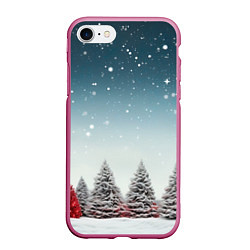 Чехол iPhone 7/8 матовый Волшебство зимней природы иней на деревьях, цвет: 3D-малиновый