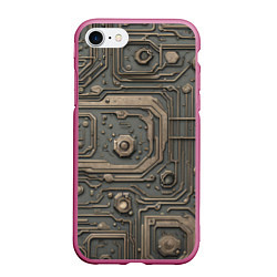 Чехол iPhone 7/8 матовый Металлическая ржавая обшивка с микросхемами и гайк, цвет: 3D-малиновый