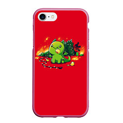 Чехол iPhone 7/8 матовый Новогодний кото-дракон, цвет: 3D-малиновый