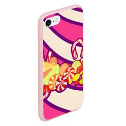Чехол iPhone 7/8 матовый Конфеты и полосы, цвет: 3D-светло-розовый — фото 2