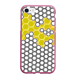 Чехол iPhone 7/8 матовый Жёлтая энерго-броня из шестиугольников, цвет: 3D-малиновый