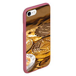 Чехол iPhone 7/8 матовый Виртуальные монеты, цвет: 3D-малиновый — фото 2