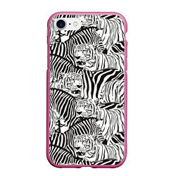 Чехол iPhone 7/8 матовый Зебры и тигры, цвет: 3D-малиновый