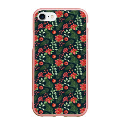 Чехол iPhone 7/8 матовый Новогодние цветы, цвет: 3D-светло-розовый