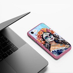 Чехол iPhone 7/8 матовый Катрина калавера санта муерте, цвет: 3D-малиновый — фото 2