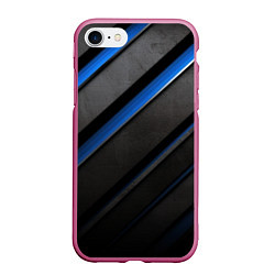 Чехол iPhone 7/8 матовый Black blue lines, цвет: 3D-малиновый
