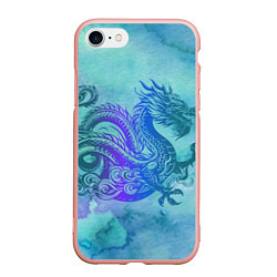 Чехол iPhone 7/8 матовый Бирюзовый дракон узор, цвет: 3D-светло-розовый