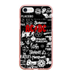 Чехол iPhone 7/8 матовый AC DC all logo band, цвет: 3D-светло-розовый