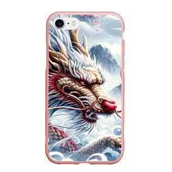 Чехол iPhone 7/8 матовый Свирепый японский дракон - искусство, цвет: 3D-светло-розовый