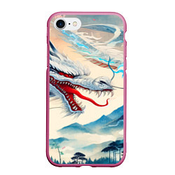 Чехол iPhone 7/8 матовый Дракон на фоне японского пейзажа, цвет: 3D-малиновый