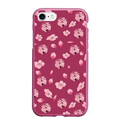 Чехол iPhone 7/8 матовый Сакура цветы и бутоны паттерны, цвет: 3D-малиновый