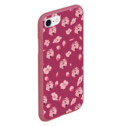 Чехол iPhone 7/8 матовый Сакура цветы и бутоны паттерны, цвет: 3D-малиновый — фото 2