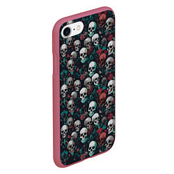 Чехол iPhone 7/8 матовый Красные цветы и черепа, цвет: 3D-малиновый — фото 2