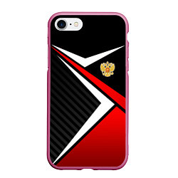 Чехол iPhone 7/8 матовый Russia - black and red, цвет: 3D-малиновый